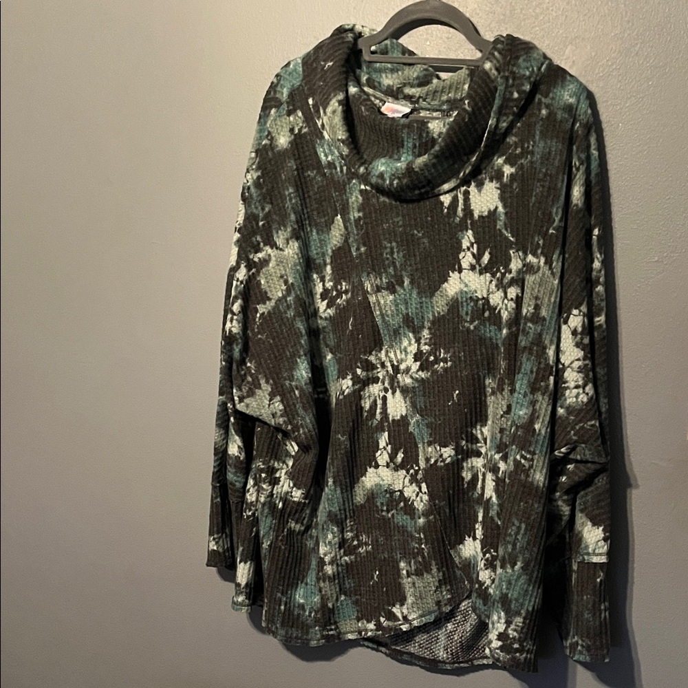 LuLaRoe Cowl Neck Sweater - Black and Green Tie-Dye